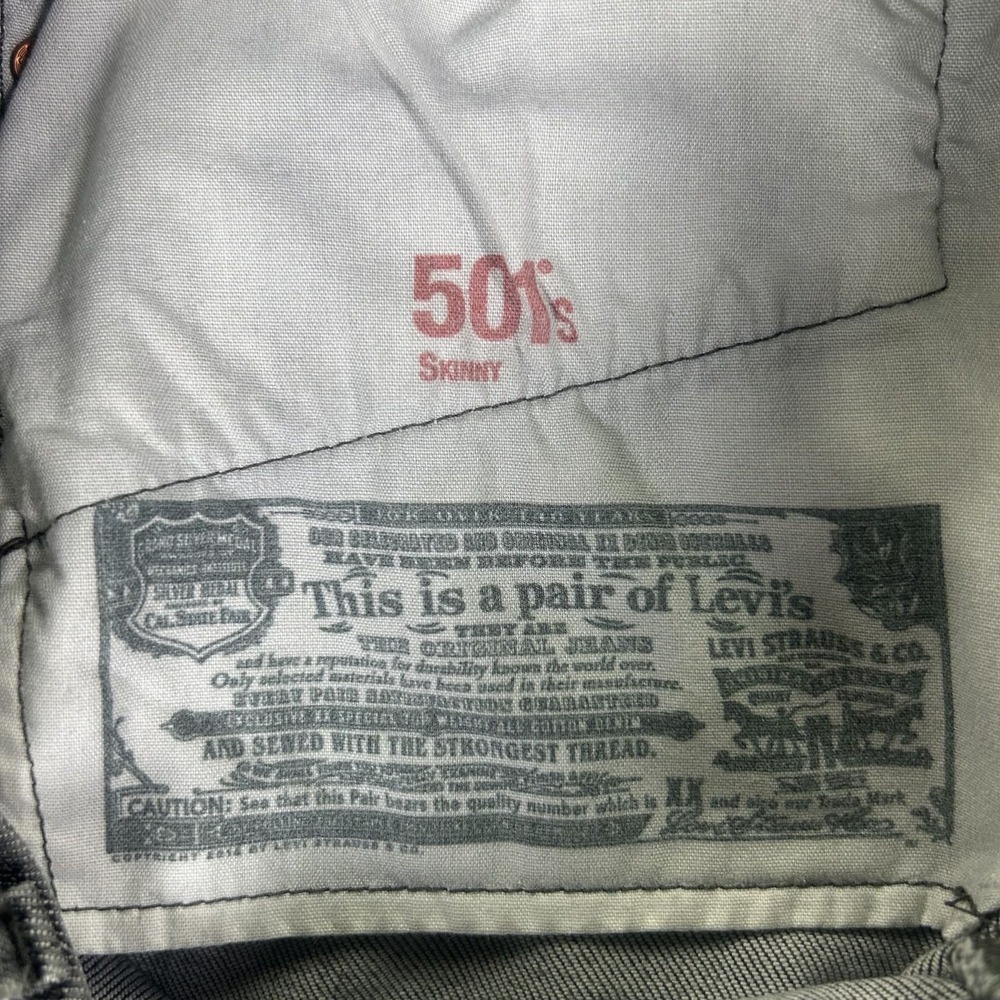 Levis 501XX‎ Selvedge Denim Skinny Jeans Distressed Hem Dark Grey Womens 29x22 - Picture 9 of 15